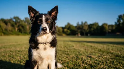 Border collie sentado e atento no parque